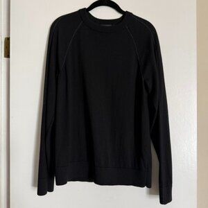 Men's Theory Black Merino Wool Crew Neck Sweater Gray Contrast Detail Size M